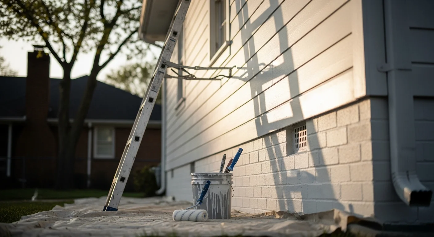 Painter applying fresh paint to exterior home wall